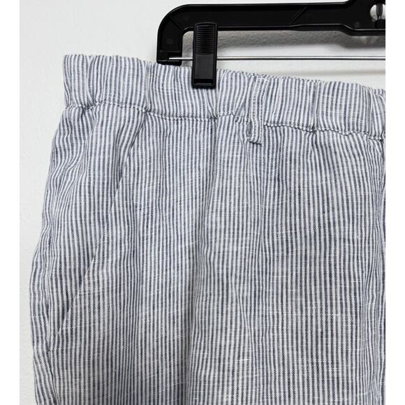 Quince 100% European Linen Pants Women's XL Blue Pinstripe Cropped - Picture 1 of 10